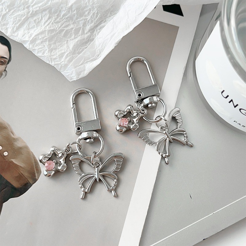 จี้โลหะเงินหวานเย็น - พวงกุญแจดาวผีเสื้อ Y2k - กระเป๋าเป้สะพายหลังแขวนเครื่องประดับ Charms - สําหรับกระเป๋า, พวงกุญแจ - อุปกรณ์ตกแต่งพวงกุญแจรถ