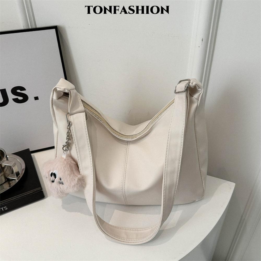Tonfashion กระเป๋าสะพายไหล่, กระเป๋า Messenger สีทึบสําหรับผู้หญิง, กระเป๋าถือยอดนิยมเกาหลีความจุสูง