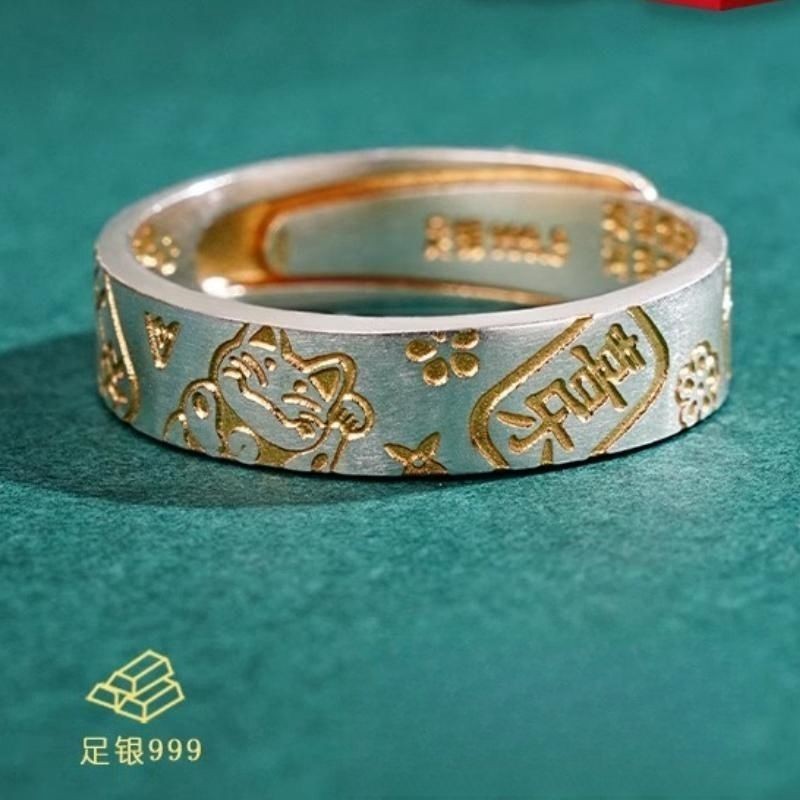 吉言银戒指女999足银古法纯银招财开口食指男七夕礼物送女友男友Jiyan Silver Ring Female 999 Foot Silver Ancient Method Pure Silver20