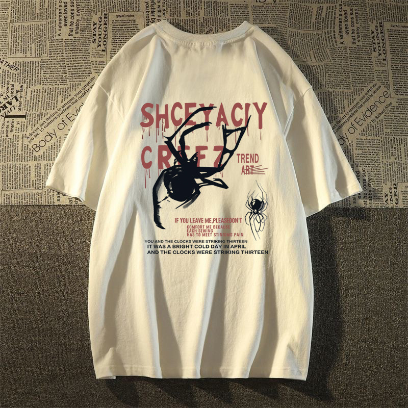 🚚【จัดส่งจากประเทศไทย】เสื้อยืดพิมพ์ลายการ์ตูนสไตล์อเมริกัน สตรีทแฟชั่นแบรนด์ดัง แขนสั้น คอกลม ผ้าเนื้อนุ่ม สวมใส่สบาย - รูปที่ 4