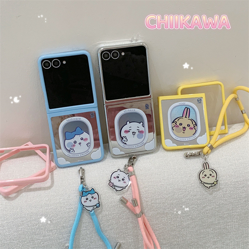 เครื่องบินการ์ตูน Jiyakawa กระจกสร้อยข้อมือเคสโทรศัพท์สําหรับ Samsung Galaxy Z Flip 5 6 Z Flip6 ZFli