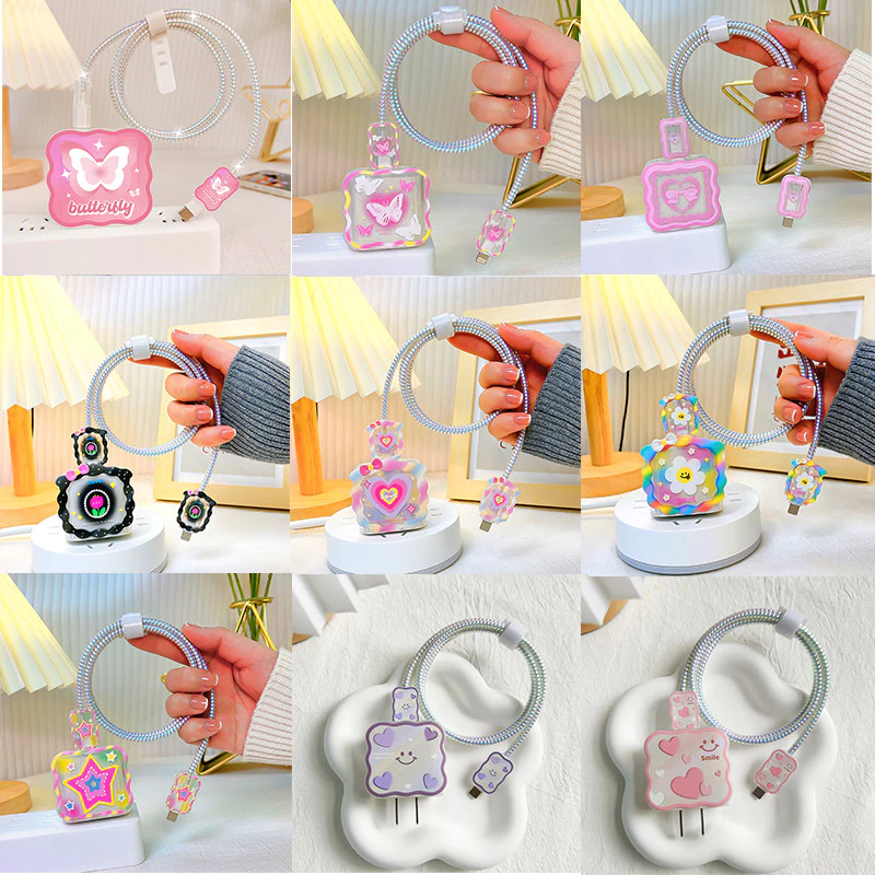 5 In 1 ซิลิโคนคุณภาพสูงน่ารัก Charger Protector Case และ Anti-breaking สายชาร์จ Protector Kit สําหรับ IPhone PD18/20W