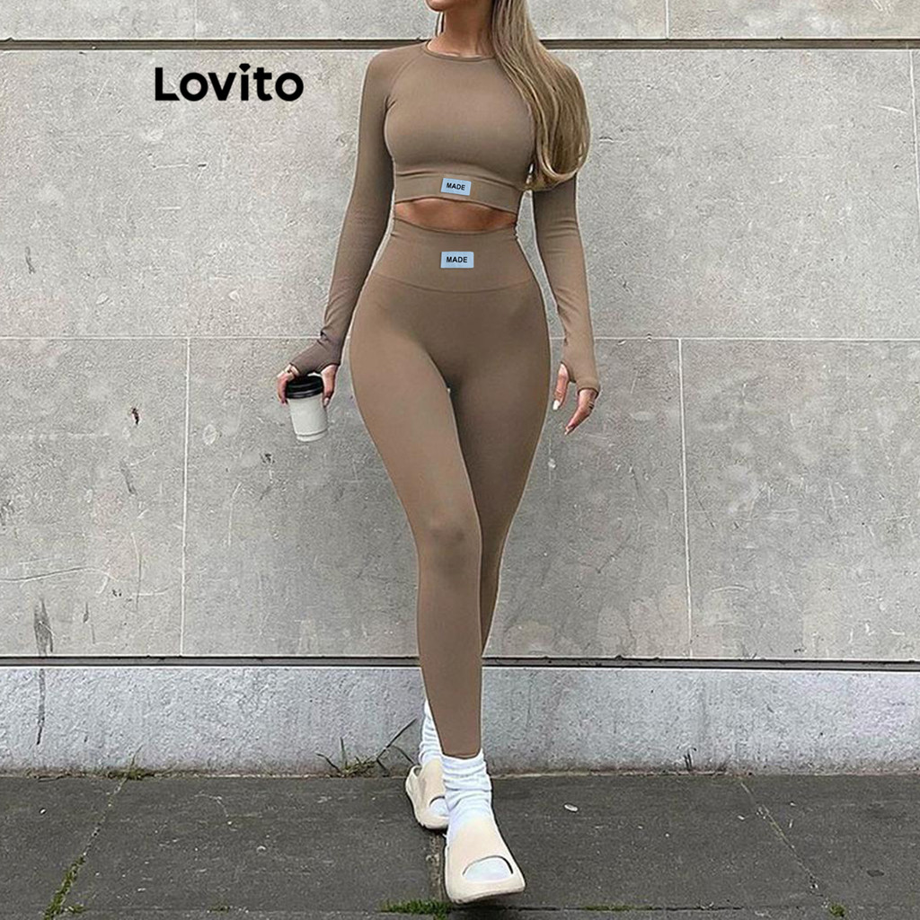 Lovito ชุดกีฬาผู้หญิง สีพื้น สไตล์สปอร์ต LNL053