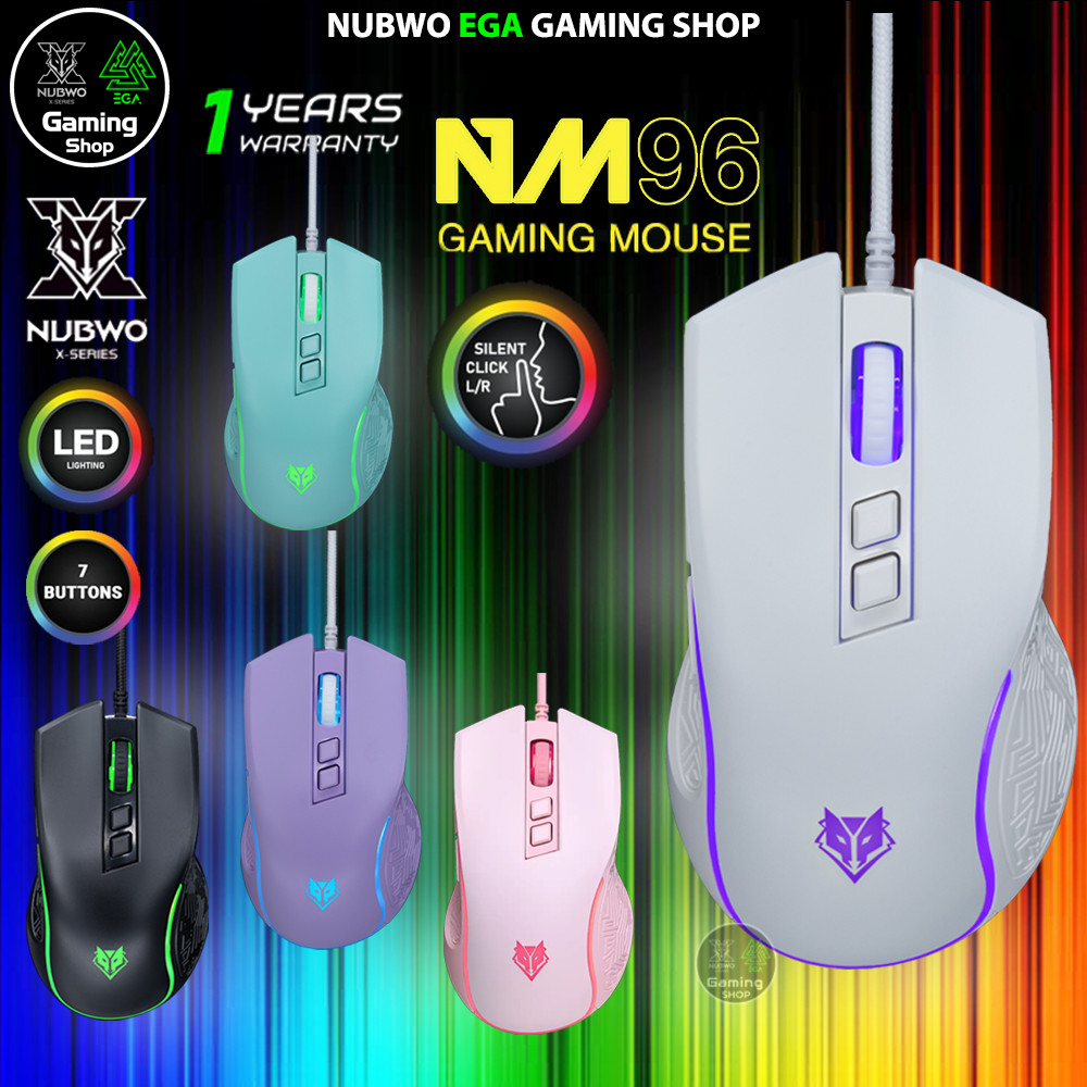 GAMING NUBWO NM96 GAMING MOUSE เมาส์เกมมิ่ง SILEN MOUSE เมาส์ไร้เสียงคลิก ปรับ DPI สูงสุด 3600 มี7ปุ่ม ปรับไฟได้ NM-96