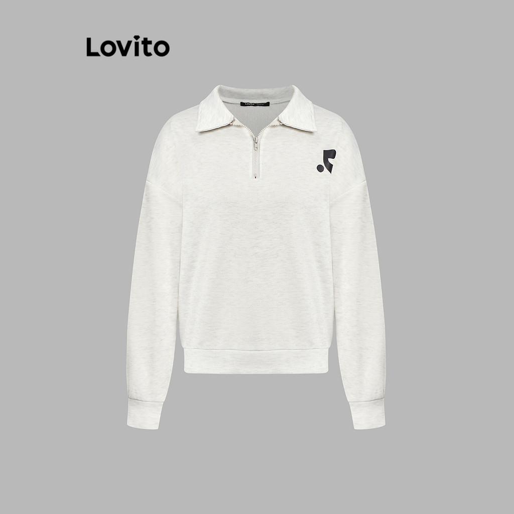 Lovito เสื้อสเวตเตอร์ซิปสีพื้นลำลองสำหรับผู้หญิง L114AD324