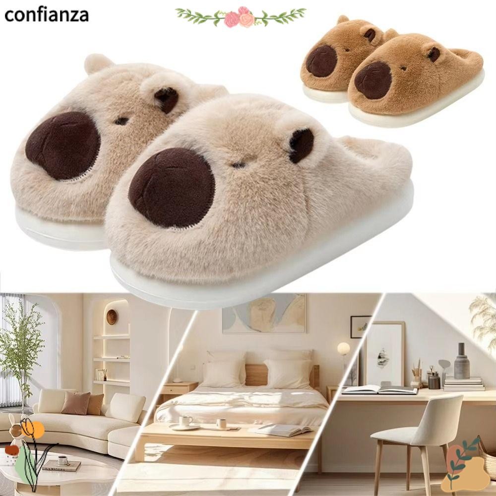 Confianza ฤดูใบไม้ร่วงฤดูหนาว Capybara รองเท้าแตะ, ในร่มห้องนอนรองเท้าผ้าฝ้าย 36-45 ขนาด Kapibala Plush รองเท้าแตะอุ่น, เท้าอุ่นหนาสบายผู้ชายผู้หญิง Furry สัตว์รองเท้า