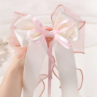 1 ชิ้นลูกไม้ผมโบว์คลิป Coquette Bow Barrettes ยาวหางริบบิ้นสําหรับผู้หญิงคริสต์มาสวาเลนไทน์งานแต่งงานพรหมอุปกรณ์เสริม