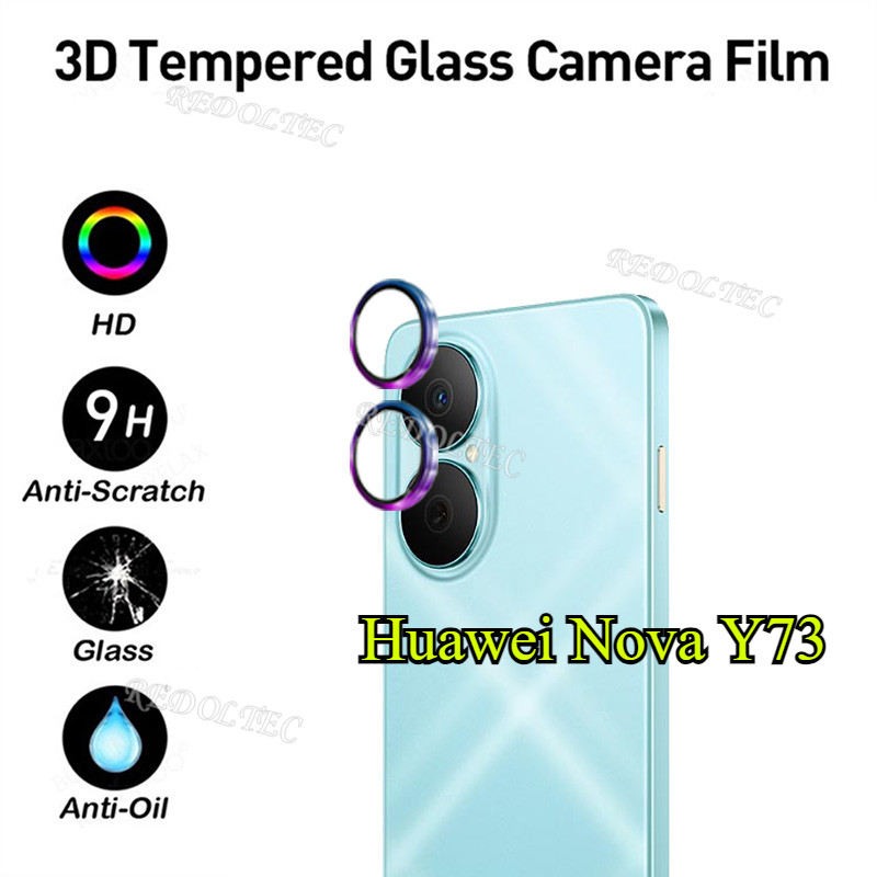 Huawei Nova Y73 แหวนโลหะกล้องเลนส์ป้องกัน Huawei NovaY73 Nova Y73 กระจกนิรภัยคลุมทั้งหมดฟิล์มป้องกัน