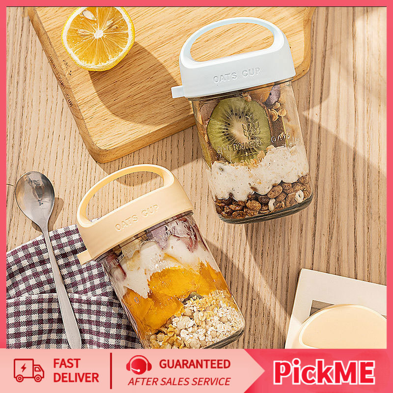 แก้วอาหารเช้า 350ml  มีฝาปิดและช้อนชามสลัดถ้วยสุญญากาศซีเรียล แก้วปิดผนึกแบบพกพา  Light Eating