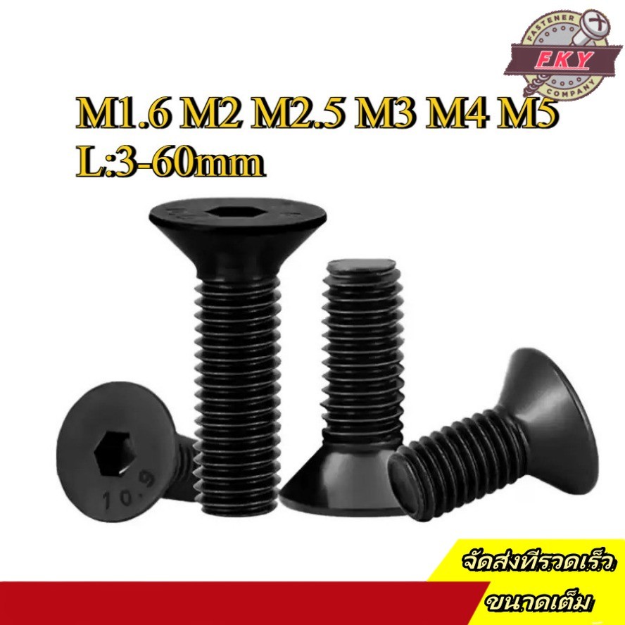 น็อตดำ หัวจมเตเปอร์  เกรด 10.9 แข็งพิเศษ สกรูชุบแข็งดำ เกลียวมิล ตลอด  หยาบ / Hex Socket Head Cap Ma