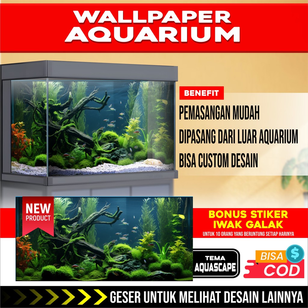 3D REAR AQUARIUM BACKGROUND สติ๊กเกอร์ติดผนังพร้อมรูปถ่าย AQUASPACE BN2
