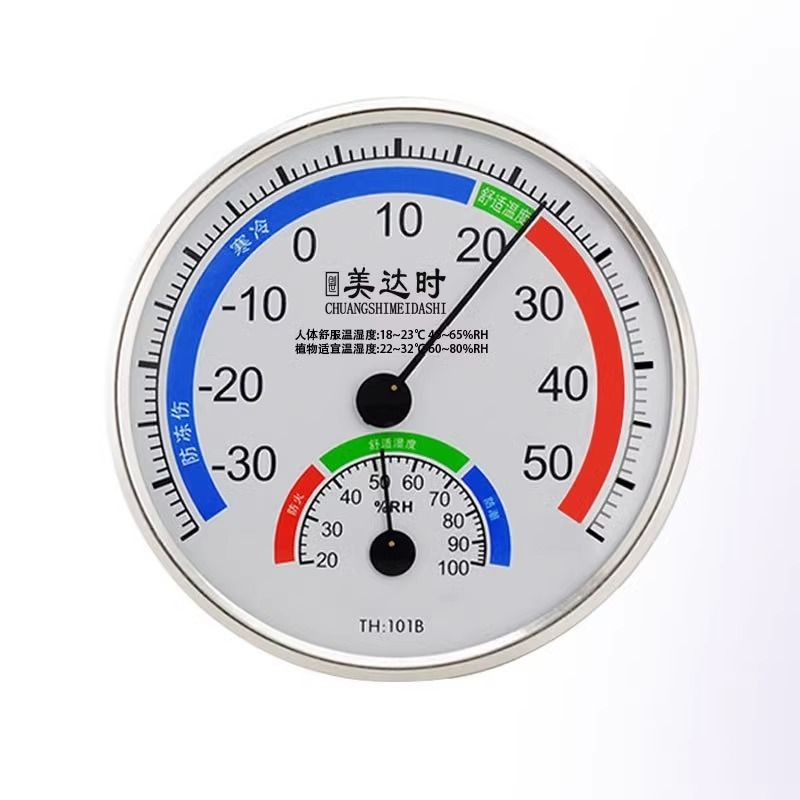 ที่วัดอุณหภูมิและความชื้น Chuangshi Meida TH101B แบบหน้าปัดสำหรับใช้ในบ้านและกลางแจ้ง สามารถวางหรือแ