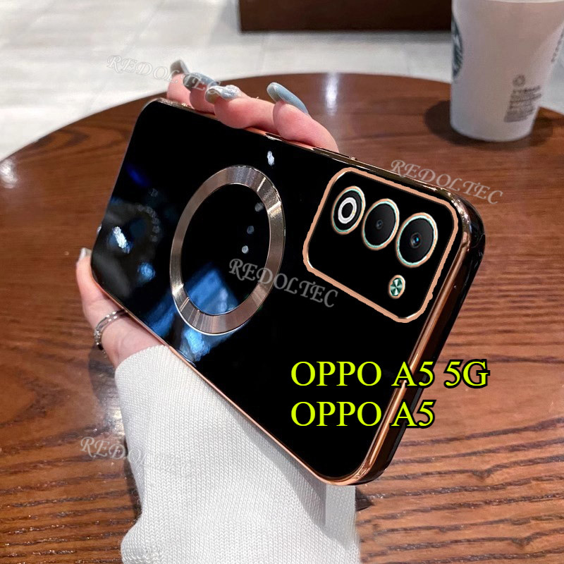 OPPO A5 5G 4G กรณีบางเฉียบสีทึบ Electroplated ปลอก OPPO A 5 OPPOA5 พร้อมแหวนแม่เหล็กไร้สายชาร์จฝาครอบโทรศัพท์