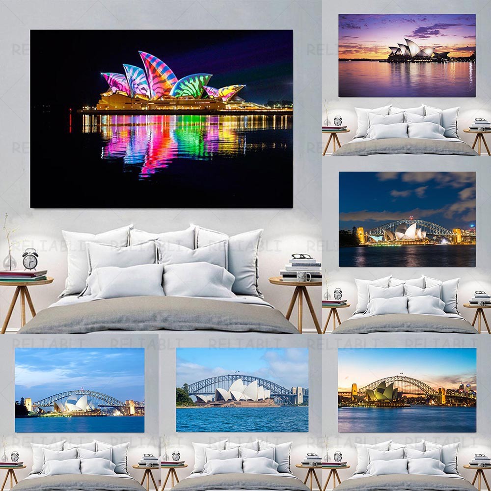 โปสเตอร์ภาพวาดผ้าใบ Sydney Opera House และภาพศิลปะผนังพิมพ์ทันสมัยสําหรับตกแต่งบ้าน Q22Q