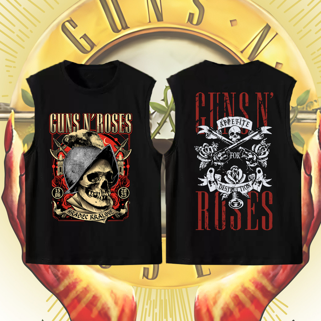 【พร้อมส่ง】 2025 Guns N Roses เสื้อกั๊กคอกลมแขนกุดวงดนตรีร็อคสำหรับผู้ชาย ผ้าฝ้ายแท้ #1