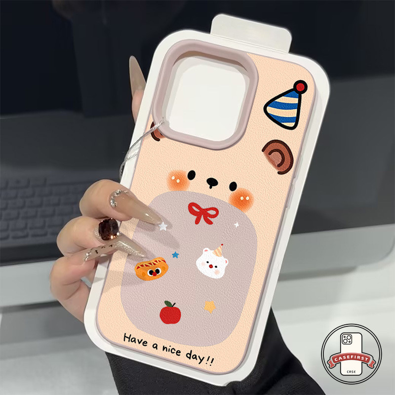 เคสไอโฟน 11 การ์ตูนโชคดีหมีตัวเล็กหนังดูเดิลนุ่ม สำหรับ IPhone 11 16 15 14 13 12 Pro Max X 7 8 16 15 14 Plus XS Max XR