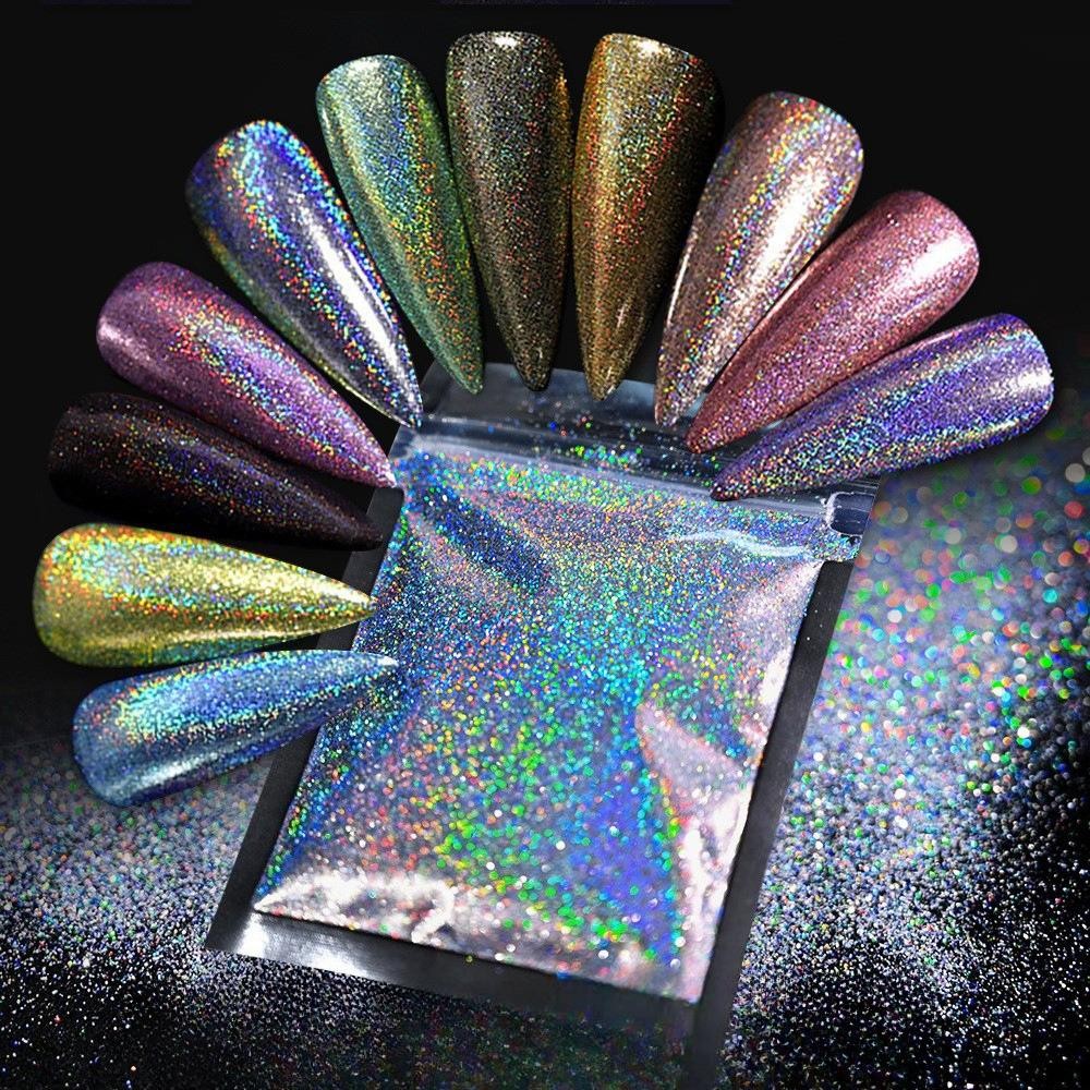 【พร้อมส่ง】Holographic Rainbow Nail Glitter Sparkly Nails Glitter Powder 10G/5G พราว Glitter ฝุ่น DIY ตกแต่งเล็บ