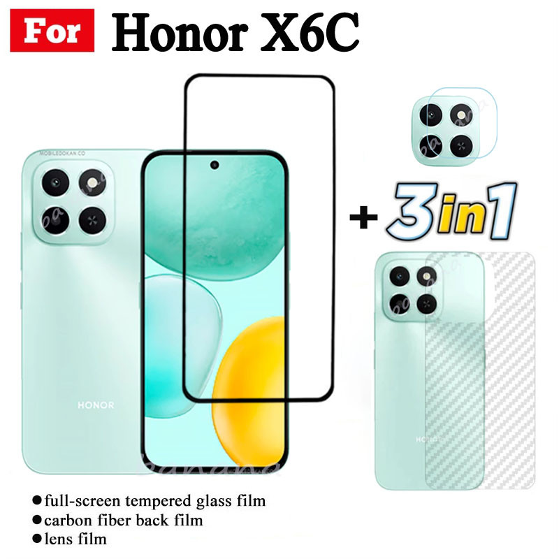 3 IN 1 Honor X6C ฟิล์มกระจกนิรภัยสําหรับ Honor X6B X7C X7B X8C X8B ฝาครอบป้องกันหน้าจอกระจก + ฟิล์มเลนส์กล้อง + ฟิล์มด้านหลัง