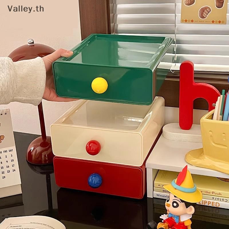 [Valley] Desktop Storage Drawer Stackable Pull Out Storage Box สี Contrast Drawer Organizer สํานักงาน Sundries เครื่องเขียนกรณี TH