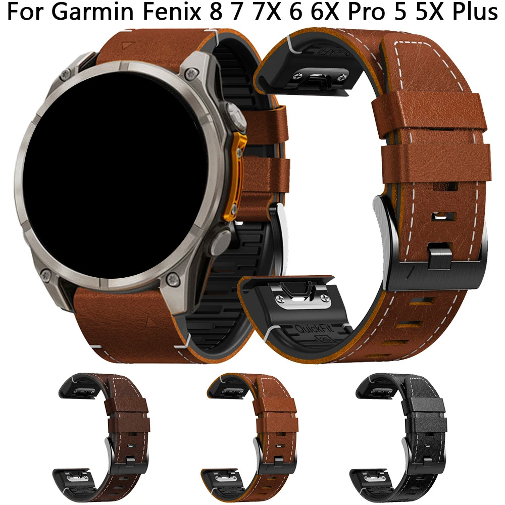 26 มม.22 มม.Quick Fit สําหรับ Garmin Fenix 8 E 7 7X 6X 6 5X 5 ซิลิโคนหนัง Epix Pro Gen 2 47 มม.51 มม.Enduro 3 สร้อยข้อมือ