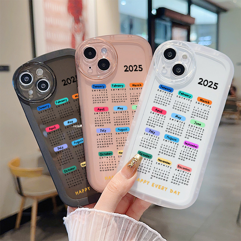 เคสคู่รัก เรียบง่าย ปฏิทินสี 2025 สําหรับ iPhone 7 8 X 11 12 13 14 15 TPU เคสโทรศัพท์แบบนุ่มกรอบกลม เคสไอโฟนสวยๆ Unisex