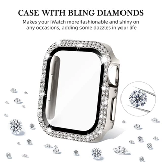 แก้ว + เพชรฝาครอบกรณีหน้าจอ Protetcor สําหรับ Apple Watch Series 10 42/46/40/44/41 มม.45 38 มม.49 มม.Bling PC กันชนกระจกนิรภัย iWatch Ultra 2 9 3 5 6 7 8 Se 4