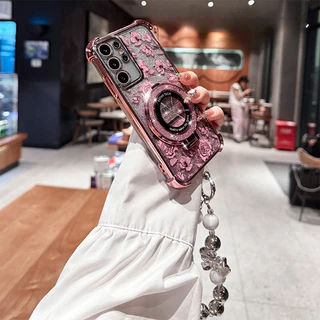 สําหรับ Samsung Galaxy S26 S25 S24 S23 Ultra S23 S24 S25 Plus S25FE S24FE S23FE Luxury Glitter วงเล็บแม่เหล็กกันกระแทกนุ่มกรณีแฟชั่นสร้อยข้อมือ