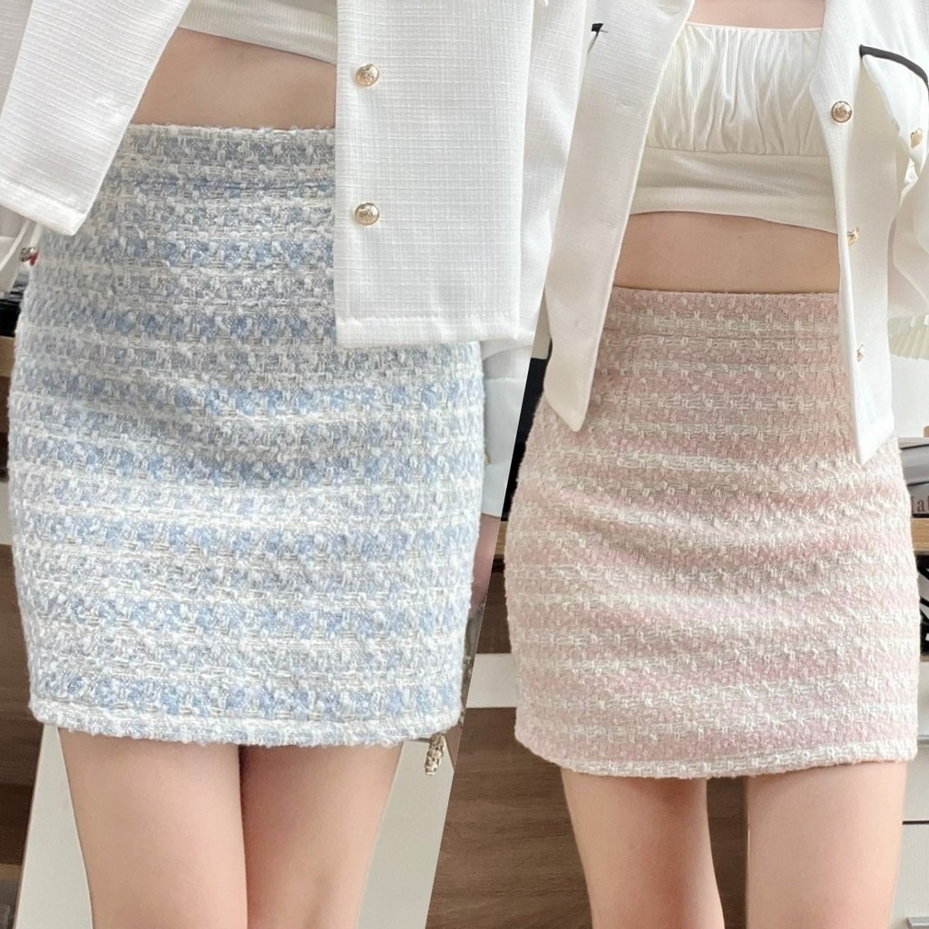 Suysuy พร้อมส่ง กระโปรงสั้น เอวสูง ทรงเอ ผ้าทวิต รุ่นซิปหลังซ่อน สไตล์เกาหลี (มีซับใน) ผ้าใส่สบาย ไม่คัน แมทซ์ลุคง่าย