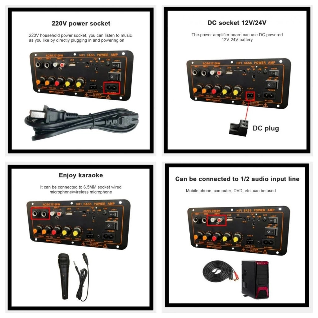 MonQiQi DIY sound แอมป์จิ๋ว แอมป์บลูทูธ พร้อมจอแสดงผล 900w เพาเวอร์แอมป์ แอมป์ขยายเสียง 2ch AC 220V 12V 24V ปรับเอคโค่