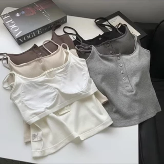 เสื้อสายเดี่ยว เข้ารูป ผ้าร่อง X08 สายยาว กระดุมใช้งานได้ทุกเม็ด สีพื้น ใส่สบาย มีฟองน้ำเย็บติด พร้อมจัดส่ง