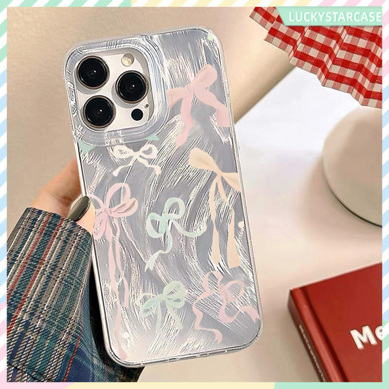 Bow Pattern Case เคสไอโฟน11 13 เคส Feather Laser For iPhone 11 12 13 14 15 16 Pro X XR XS MAX 7 8 Plus SE เคสโทรศัพท์