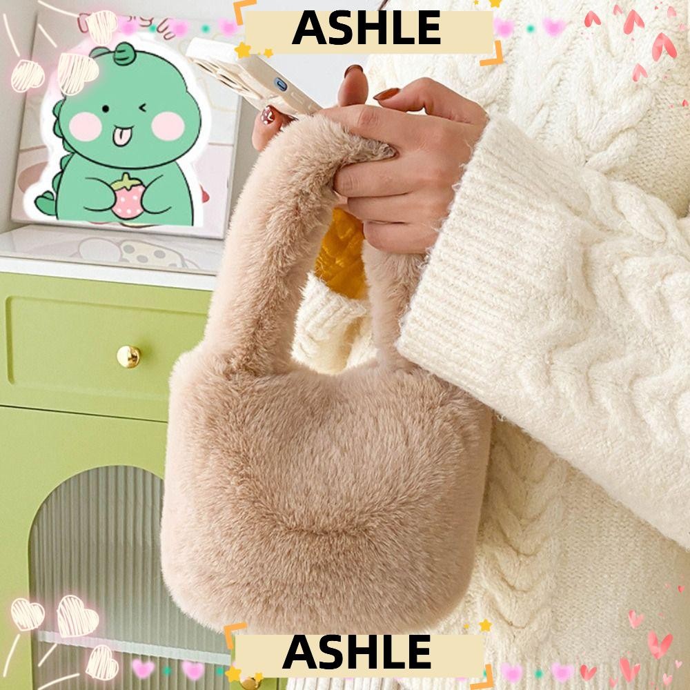 Ashle กระเป๋าถังฤดูหนาว,กระเป๋าถือเลดี้ปุยสีทึบ,กระเป๋าโท้ทลําลองผ้ากํามะหยี่นุ่มขนเทียม