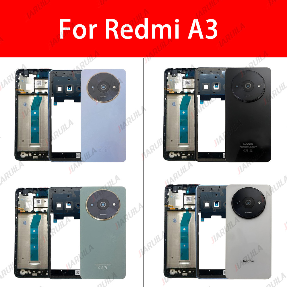 สําหรับ Xiaomi Redmi A3 แผงประตูกระจกด้านหลังที่อยู่อาศัยฝาหลังแบตเตอรี่ + จอแอลซีดี ด้านหน้ากรอบกลางพร้อมปุ่ม + กรอบกล้องเปลี่ยนชิ้นส่วนกาว