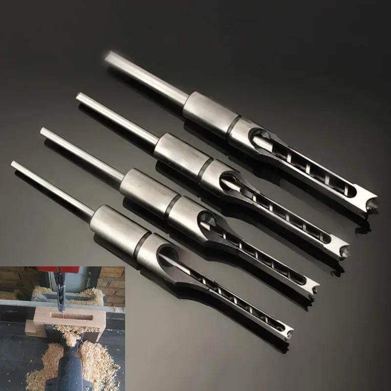 HSS Twist เจาะ Bits งานไม้เจาะชุดเครื่องมือชุดสแควร์ Auger Mortising Chisel เจาะชุดสแควร์รูขยายเลื่อย 6.0 มม. ~ 16 มม.