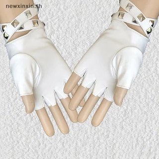 ^N^ ถุงมือหนังครึ่งนิ้วสําหรับผู้หญิง Punk Rivets เข็มขัดถุงมือปาร์ตี้ฮาโลวีน Punk {T}