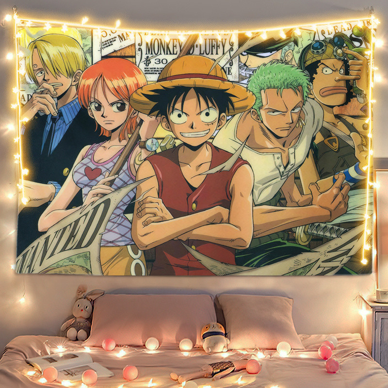 One Piece ภาพครอบครัวพื้นหลังผ้าโปสเตอร์ภาพที่กำหนดเองแขวนผนังผ้าตกแต่งห้องนอนหอพักพรมสี่เหลี่ยม