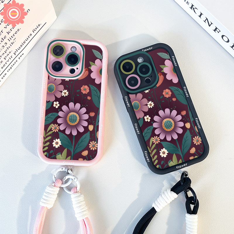 Creative Doodle Retro ดอกไม้สําหรับ Redmi 13C 12C 13 14C 12 9 A1 10C A2 9T 9C NFC 9A หมายเหตุ 10 8 13 10 9 11s 12 11 Pro Max Poco X6 X3 M3 Pro C65 C61 C เคสเชือกเส้นเล็กสุดหรู