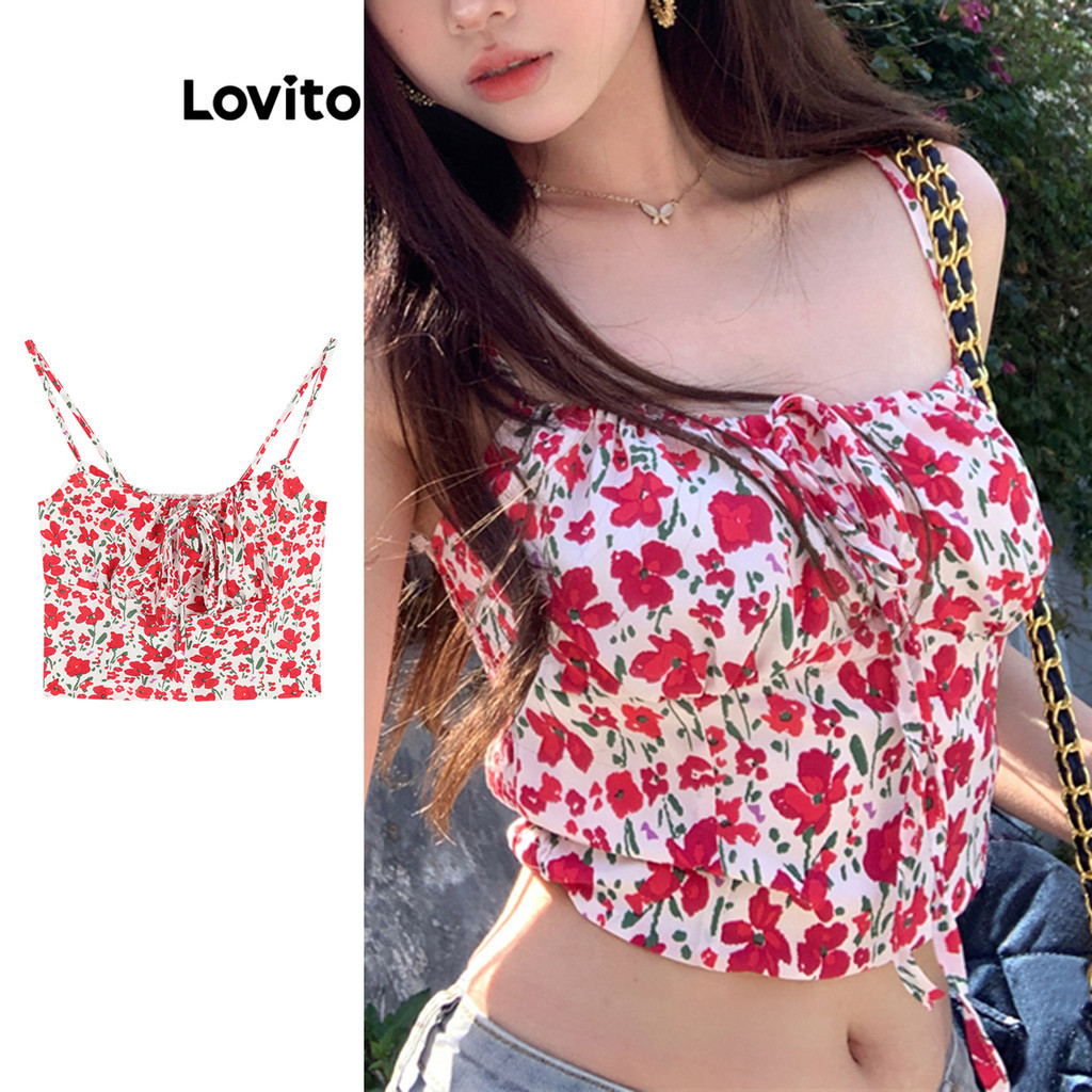 Lovito เสื้อกล้ามลายดอกไม้ ลายเดซี่แบบสบาย ๆ สำหรับผู้หญิง LNE77574