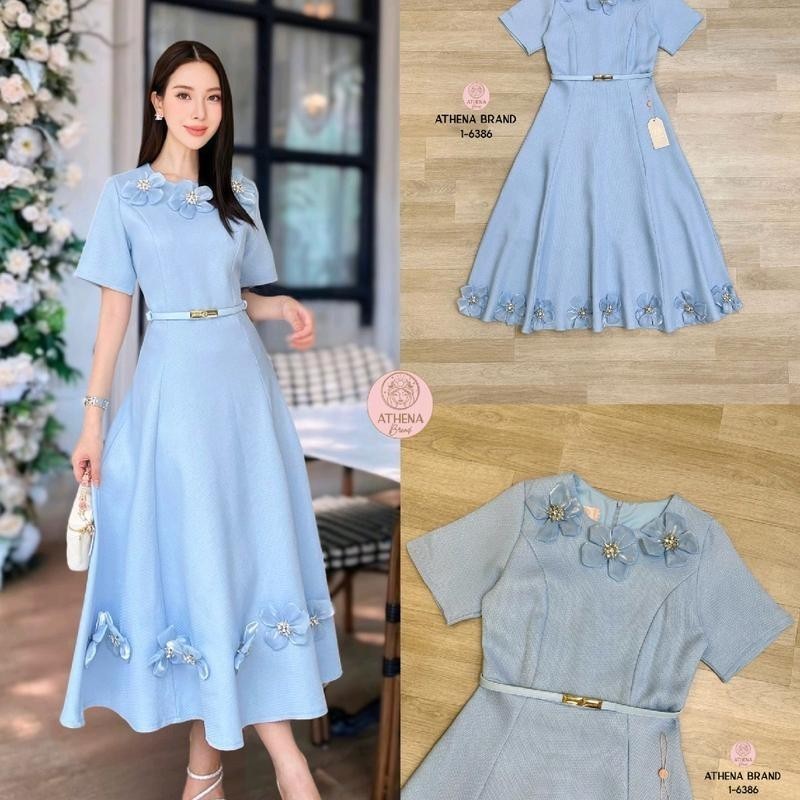 Cr. (xs-xl) (พร้อมส่ง) Athena57 Maxi Dress ดีไซน์แต่งเข็มกลัดดอกไม้ติดอะไหล่เพชร Cr.shop