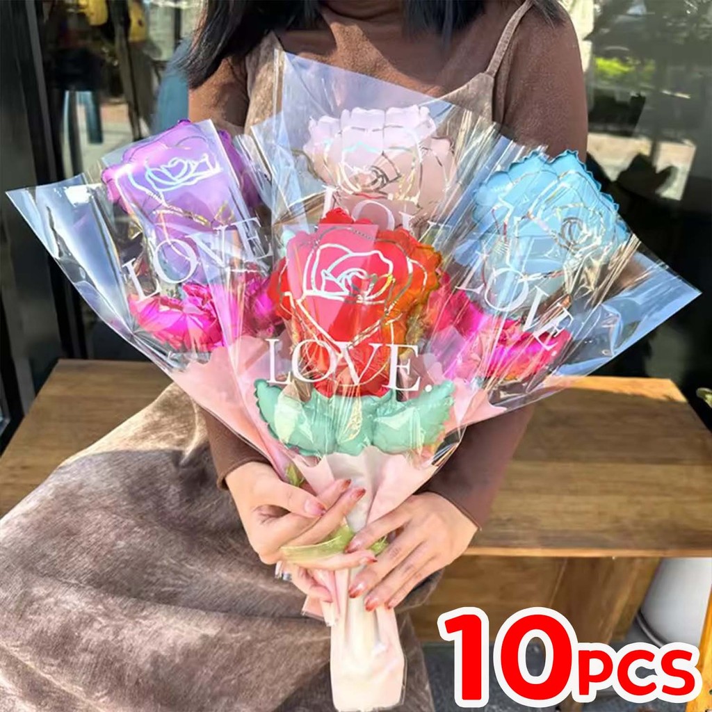 10ชิ้นโรแมนติกดอกกุหลาบลูกโป่ง-วันวาเลนไทน์แต่งงานโปรดปราน-ลูกโป่งฟิล์มอลูมิเนียม-อุปกรณ์งานเลี้ยงวันเกิด-ช่อดอกไม้แฮนด์โฮลด์ลูกโป่ง