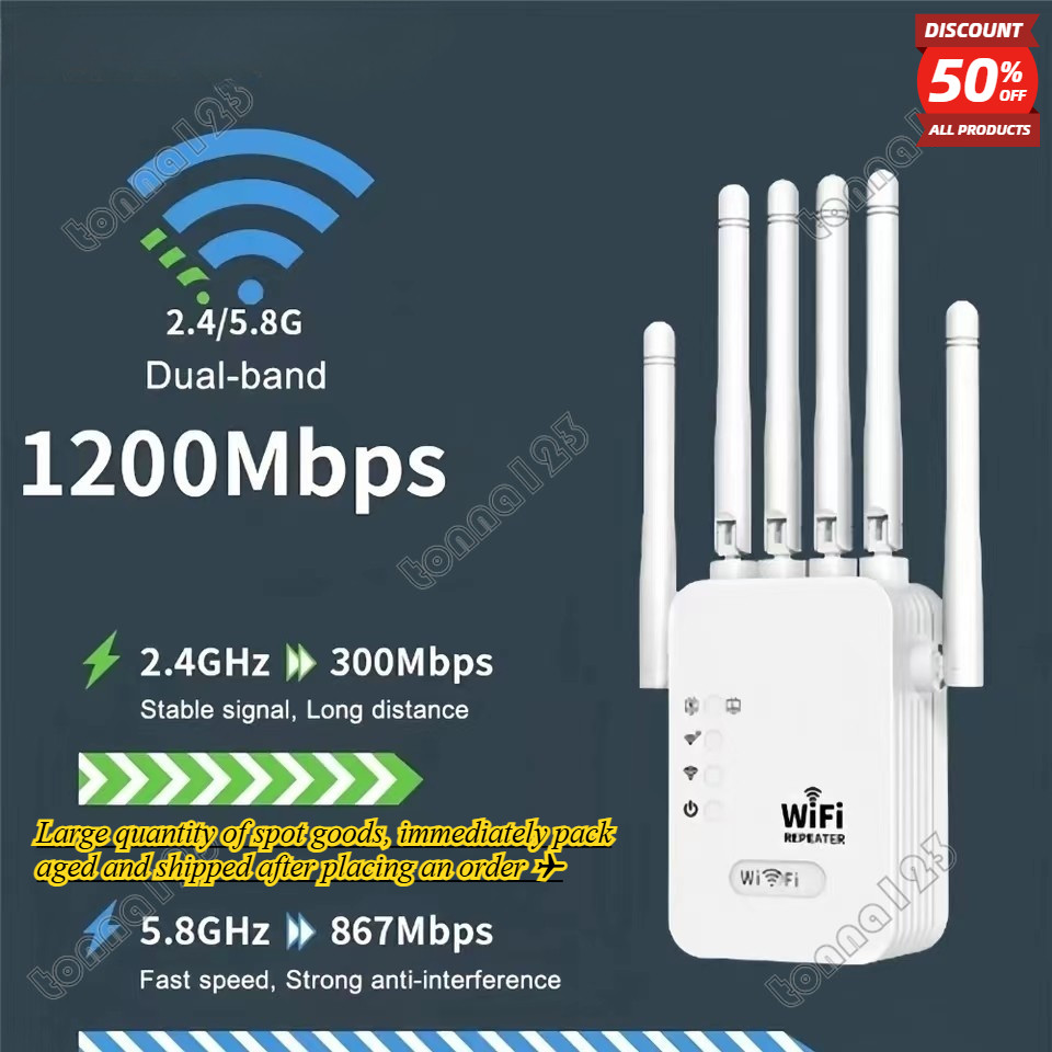 5ghz WiFi Repeater 1200Mbps Router WiFi Extender Amplifier Dual Band 2.4G/5GHz Wi-Fi สัญญาณ Booster เครือข่ายระยะไกล EU plug