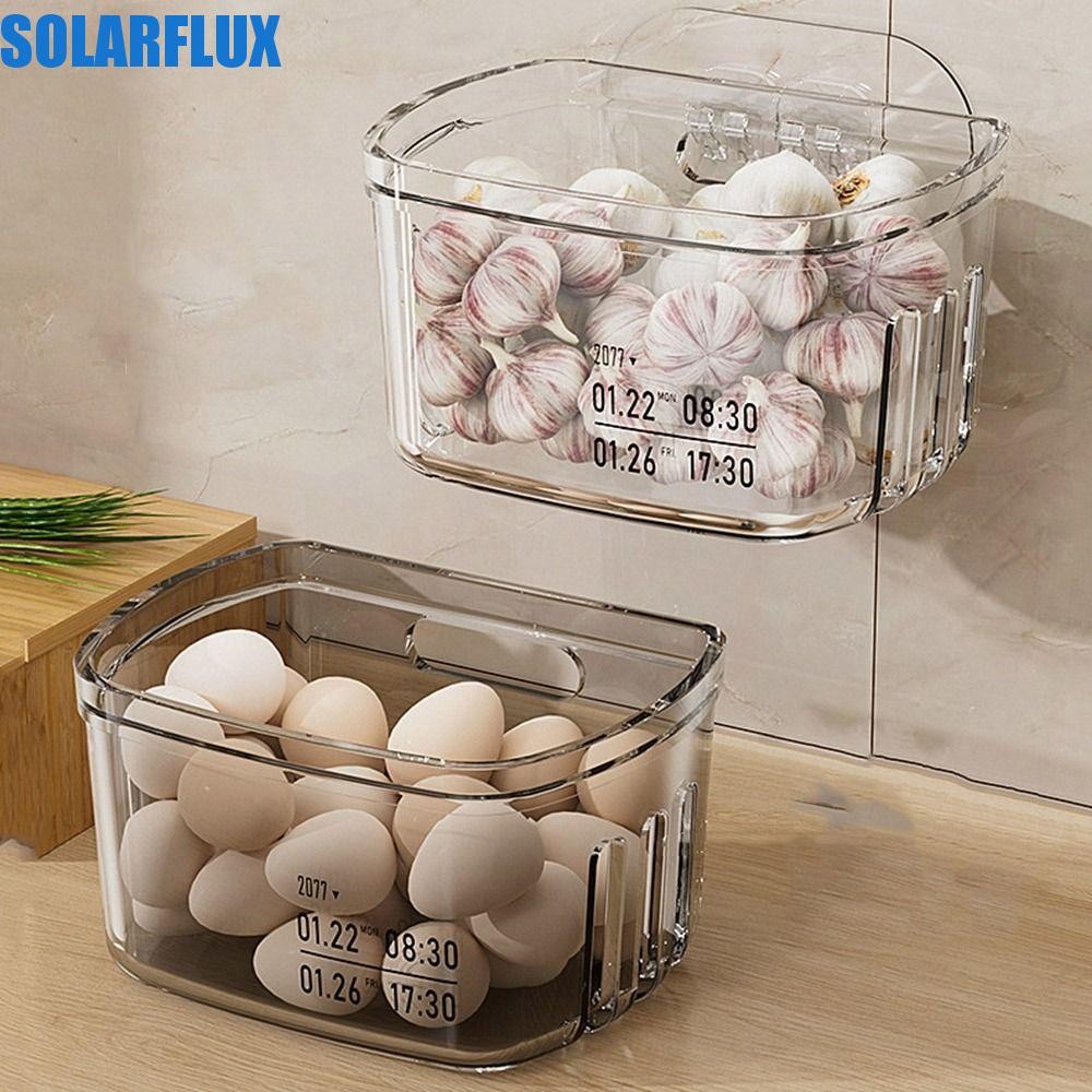 Solarflux กล่องเก็บขิง,โปร่งใสประหยัดพื้นที่กระเทียมขิงหัวหอมตะกร้าเก็บ,แฟชั่นติดผนังพลาสติกห้องครัวชั้นเก็บห้องน้ํา
