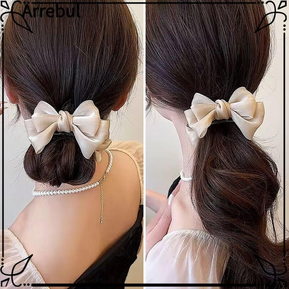 Arrebul Grab Clip, เครื่องประดับผมสไตล์ Pastoral Hair Clamp, Vintage Bow Back Head Hairpin หญิงสาว