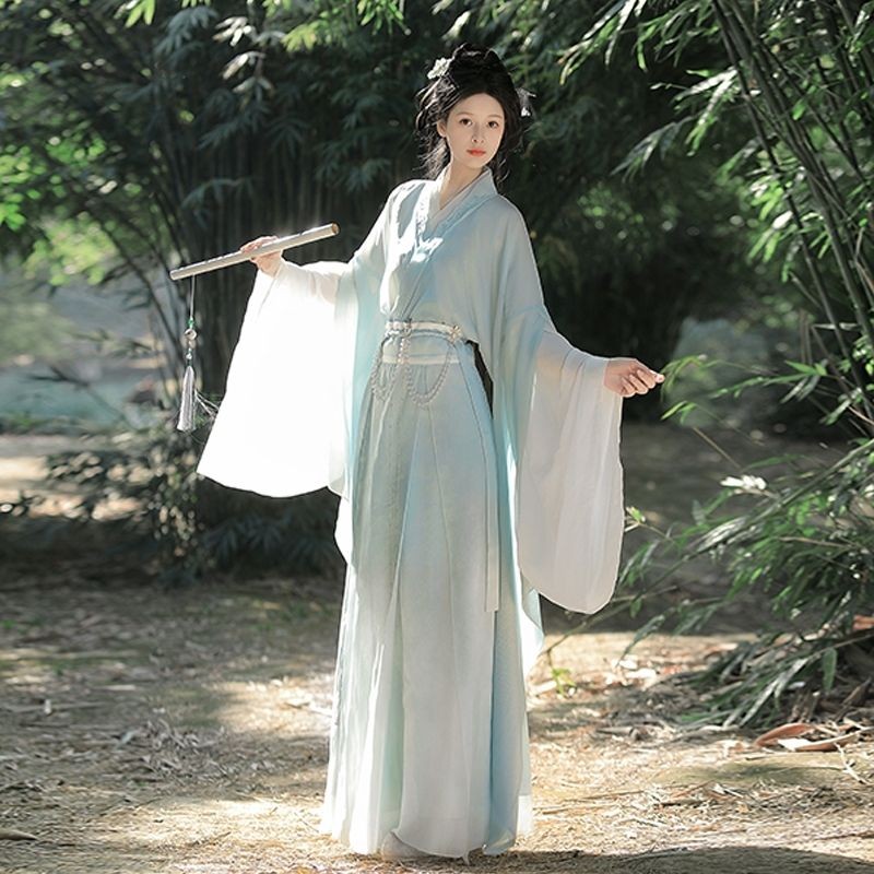 Wei Jin สไตล์ Hanfu ชุดเครื่องแต่งกายโบราณสำหรับสาว กระโปรงยาวและแขนใหญ่ - รูปที่ 3