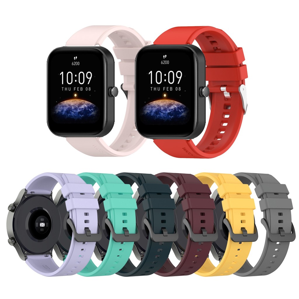 20 มม.22 มม.ซิลิโคนสําหรับ Huami Amazfit Bip6 Bip5 Bip3 Bip 3 5 6 Lite SU Pro Unity สร้อยข้อมือสายรัดข้อมือกีฬา