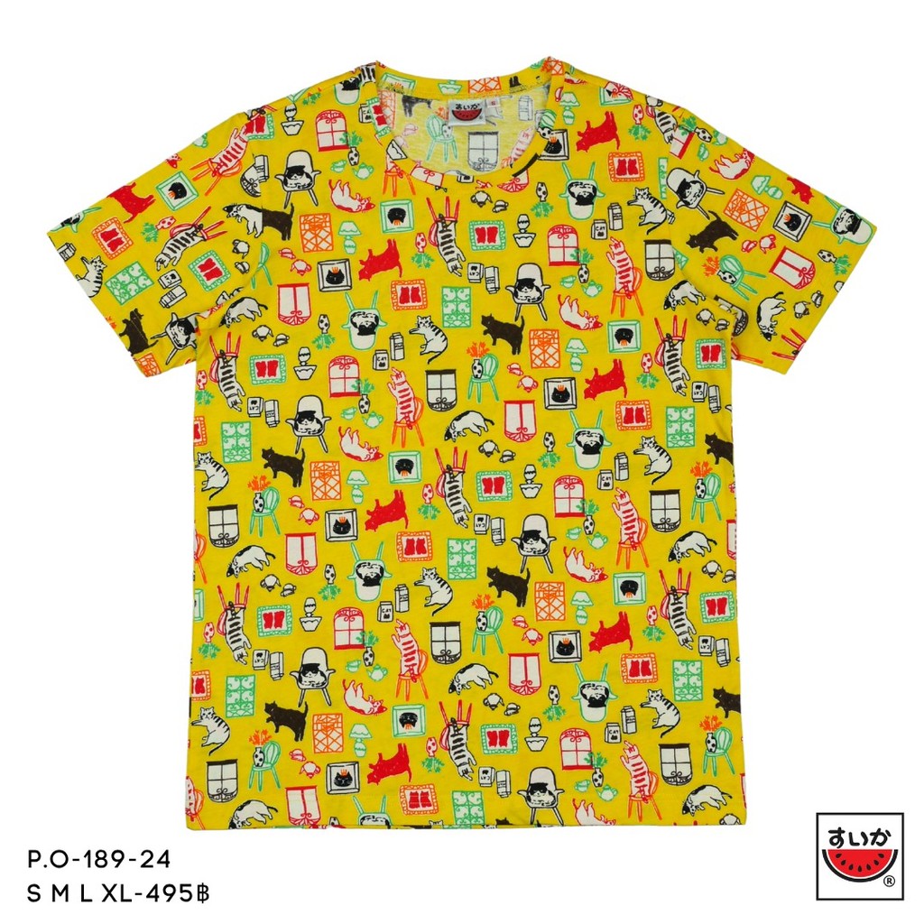 เสื้อแตงโม (SUIKA) - เสื้อยืดคอกลม โปเชียล พิมพ์ลายเหล่าแมวเป้า ( P.O-189 ) - รูปที่ 2