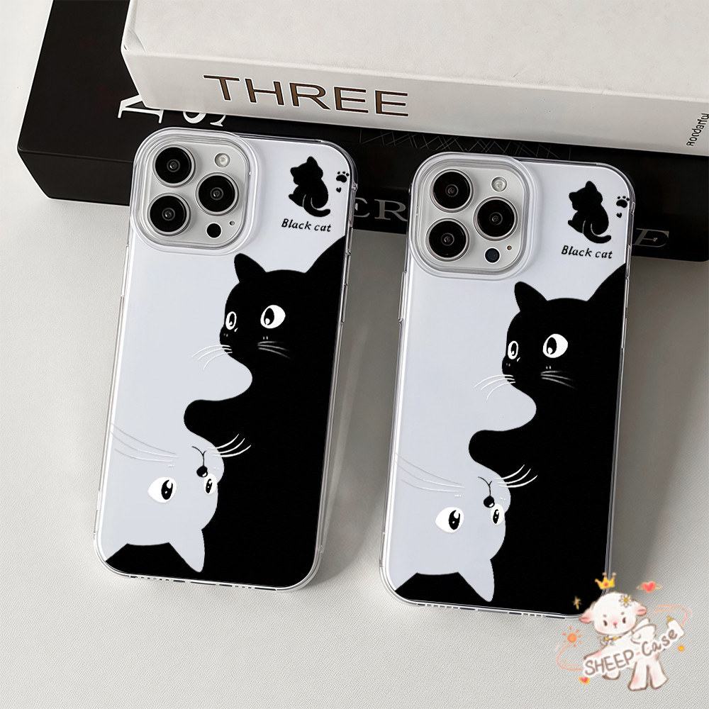 ✨ นี่ยม! ✨ เคสครีม IMD แมวขาวดำน่ารัก สําหรับIPhone16 15 13 12 11 7 8plus Pro Promax X XR XS ทนต่อการเสียดสี คุณภาพสูง ราคา ถูกที่สุด ดีลบีเคเค แกลเลอรีภาพที่ 6