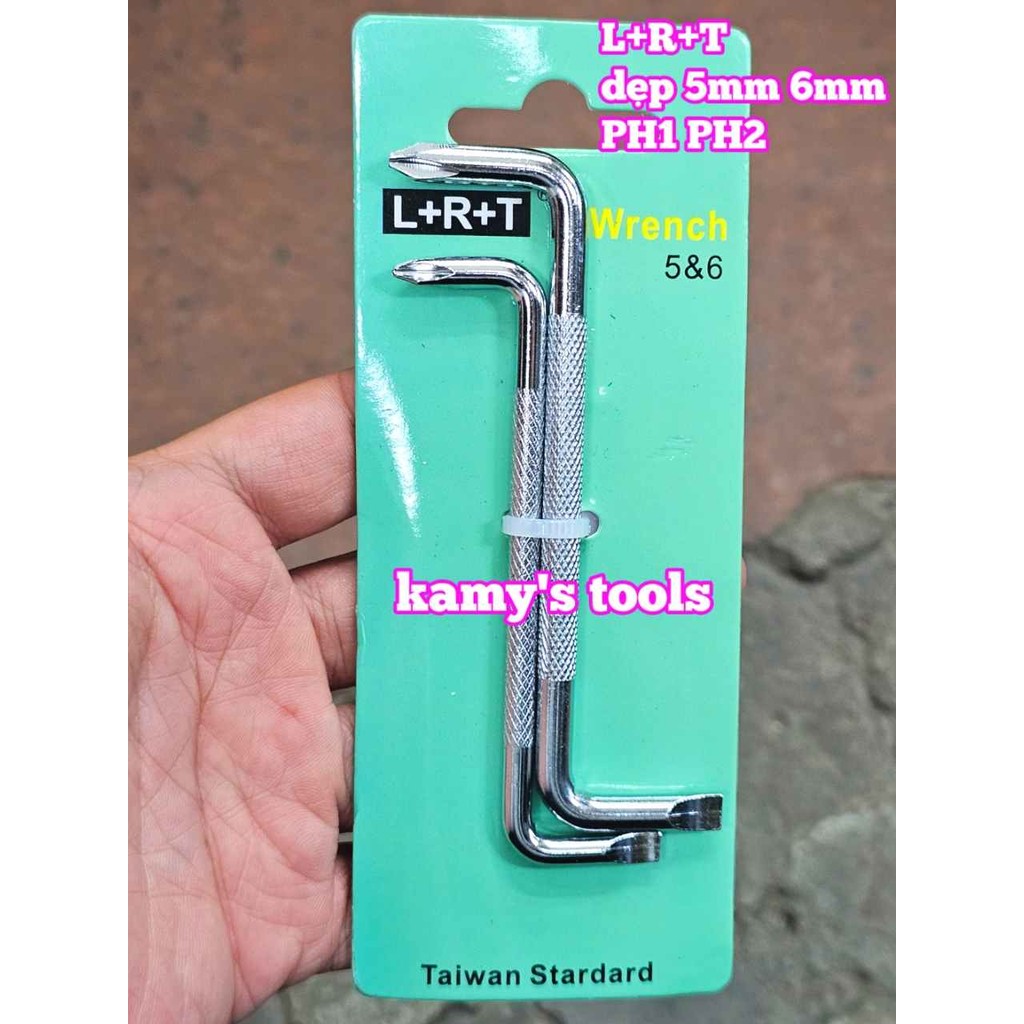 ชุดไขควงสองหัวรูปตัว Z L+R+T แบน 5 มม. 6 มม. PH1 PH2