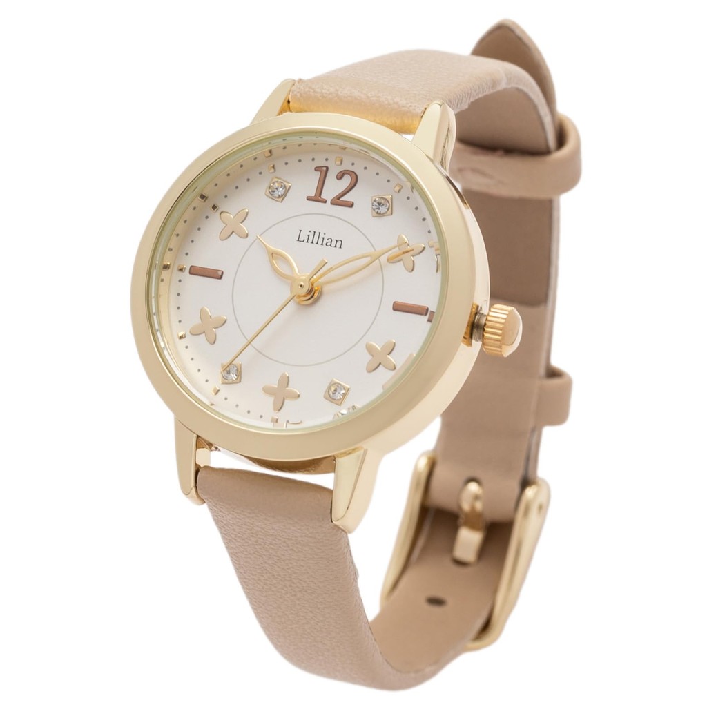 Fieldwork Women's Analog Watch Leather Strap Dial Stone Flower Sen'nin White JN031-2 Beige