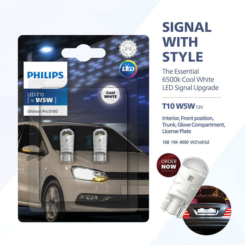 Philips Ultinon Pro3100 LED T10 W5W 6500K Cool White หลอดไฟหรี่ ไฟสัญญาณ 1 คู่